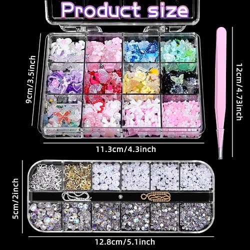 3D Nail Charms Set, Color Flower Bow Moon Heart Star Nail Art Charms, Half Round Pearl & Flatback Gems AB, Hollow Butterfly Alloy Nail Art Supplies DIY Accessories thumbnail 3