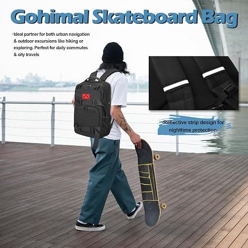 GoHimal Skateboard Backpack,17in Laptop Bag for Men&Women(Black) | USB Charging Port,Multi-Sport Design,Anti-Theft thumbnail 6
