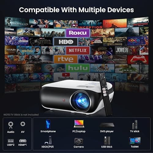 Official Licensed Google TV Smart Projector, HAPPRUN 4K UHD Home Theater with Dolby Sound, Wi-Fi & Bluetooth, Built-in Streaming Apps, Compatible with Games Consoles & Smartphone, Indoor & Outdoor Use thumbnail 9