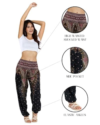 LOFBAZ Harem Yoga Pants for Women S-4XL Hippie Boho PJs Lounge Beach Print Plus thumbnail 4