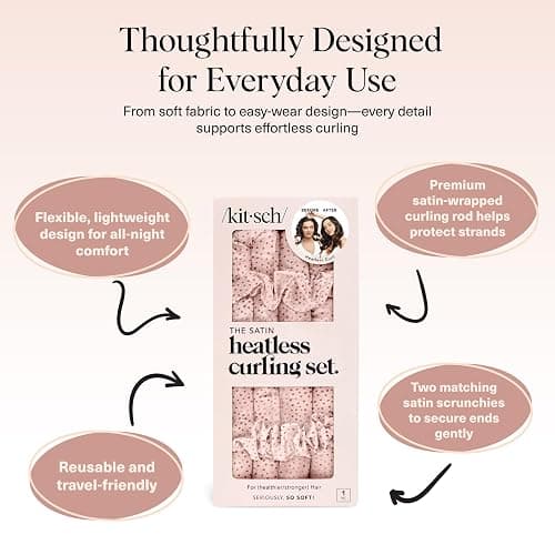 Kitsch Satin Heatless Curls Overnight Set - Micro Dot | No Heat Damage Overnight Curls | Comfortable Frizz Free Hair Curlers To Sleep In with 34" Hair Waver & 2 Satin Scrunchies thumbnail 4