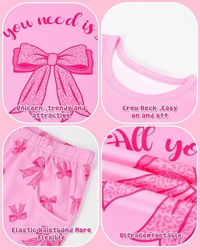 Sylfairy Girls Pajamas Sets Short Sleeve Summer Pjs for Girls Bow Sleepwear Kids Clothes Sets Size 3-16 thumbnail 5