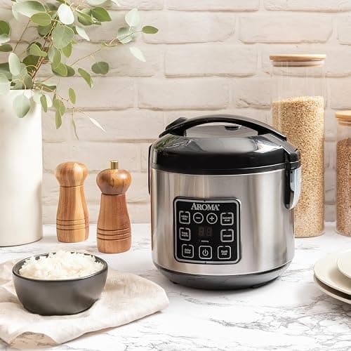 AROMA Digital Rice Cooker, 4-Cup (Uncooked) / 8-Cup (Cooked), Steamer, Grain Cooker, Multicooker, 2 Qt, Stainless Steel Exterior, ARC-914SBD thumbnail 2