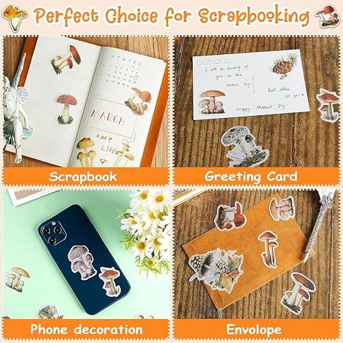 120 Pieces Mushroom Stickers Decals Mushroom Plants Theme Stickers Self Adhesive DIY Scrapbook Supplies for Laptop Water Bottles Skateboard Windows Refrigerator DIY Crafts Decoration, 2 Packs thumbnail 5