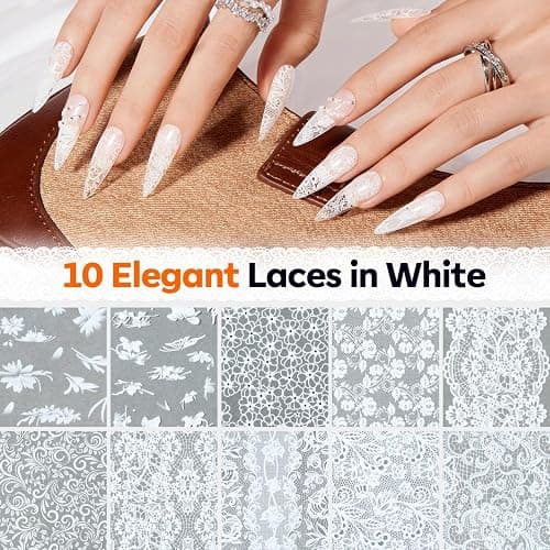 Modelones 20 Rolls Lace Nail Foil Transfer Aurora Flower Nail Art Stickers | White Black Lace Foils, Aurora Holographic Transfer Decals Nail Art Wraps Easy Use DIY Nail Stuff Nail Charms Decor 2 Boxes thumbnail 2