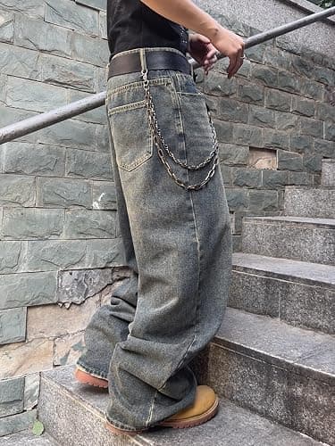 DFGIGT Mens Streetwear Hip Hop Baggy Jeans Wide Leg Skater Denim Pants Loose Long Trousers thumbnail 4