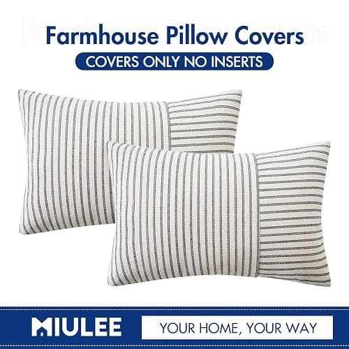 MIULEE Grey and Beige Patchwork Farmhouse Pillow Covers 12x20 Inch, Pack of 2 Striped Linen Decorative Modern Accent Pillow Cases for Sofa Couch Bedroom thumbnail 6
