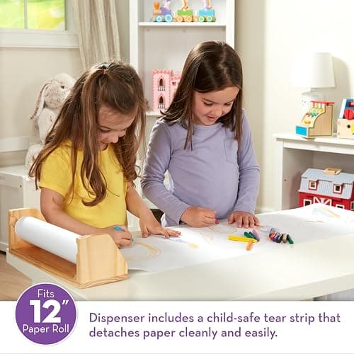Melissa & Doug Wooden Tabletop Paper Roll Dispenser with 12” x 75-Foot White Bond Paper & Roller, Art Supplies for Drawing, Painting, Crafting & Origami, Arts & Crafts Supplies for Kids Ages 3+ thumbnail 3