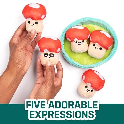 Emotional Support Mushrooms by Relatable, Cuddly Stuffed Animals and Toys, Squishy Toys and Plushies, Great Gift Ideas for Loved Ones of All Ages, Includes 5 Mushroom Plushies with Carrying Basket thumbnail 4