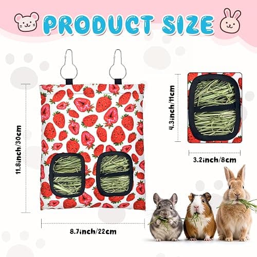 3 Pcs Rabbit Hay Feeder, 2-Hole Hanging Guinea Pig Hay Bags Washable Bunny Hay Bag for Rabbits, Chinchillas, Hamsters, Small Pets and Animals (11.8"×8.7") thumbnail 2