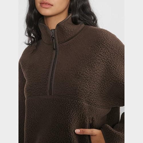 Yioaga Fleece Sweatshirts for Women Cropped Long Sleeve Half Zip Pullover Sherpa Jacket Warm Fuzzy Coats with Pockets thumbnail 2