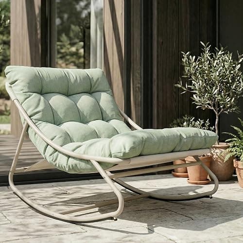 Grand patio Outdoor Rocking Chair, Metal Lounge Rocking Chair with Thick Cushion, Comfy Modern Rocker for Patio Porch Deck Backyard, Green - Image 1