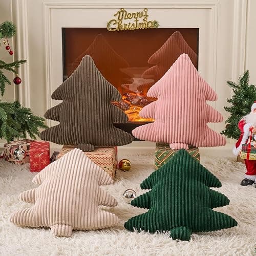 Lanpn Christmas Tree Pillows Set of 2, Christmas Decoration Narrow Stripes Winter Throw Pillow Soft Cute 3D Shaped Xmas Tree Throw Cushion for Sofa Bedroom Xmas Decor (18x16 inch, Pink) thumbnail 4