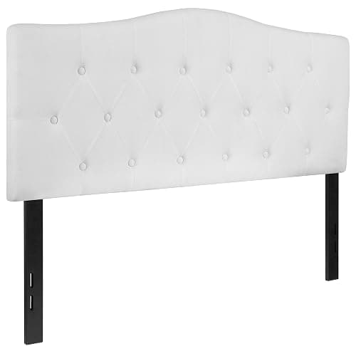 EMMA + OLIVER Tufted Upholstered Full Size Headboard in White Fabric thumbnail 3