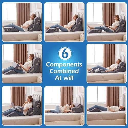 Ahpmeoa 6PCS Orthopedic Bed Wedge Pillow Set for Sitting up in Bed, Memory Foam Post Surgery Pillow for Back Pain Relief, Back Support Pillow for Acid Reflux Relief, GERD, Anti Snoring (Plush Grey) thumbnail 3