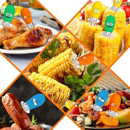 AUGSUN Corn Holders, 10Pcs/5 Pairs Corn Cob Holders Sets, Funny Faces Stainless Steel Corn on The Cob Holders BBQ Fork Skewers for Home Cooking Parties Camping (Multicolor) thumbnail 5