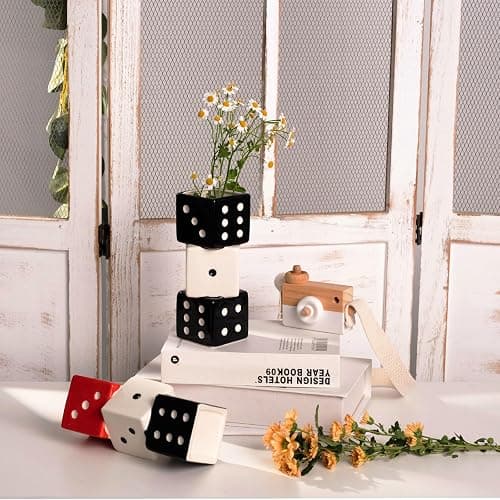 MOUGIGI Unique Handmade Dice Vase - Stylish Black & White Ceramic Decor for Home, Bar | Geometric Design Perfect for Fresh, Dried, or Artificial Flowers | Eye-Catching Centerpiece & Decorative Accent thumbnail 7