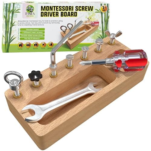 Panda Brothers Montessori Screwdriver Board Set - Wooden Montessori Toys for 4 Year Old Kids and Toddlers, Sensory Bin, Fine Motor Skills, STEM Toys - Image 1