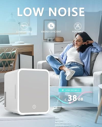 EUHOMY Skincare Fridge, 5 Liter Mini Fridge for Bedroom with Dimmable LED Mirror, AC/DC Portable Cooler & Warmer for Skincare, Cosmetics and Food, Makeup Fridge for Bedroom, Car & Office, White thumbnail 6