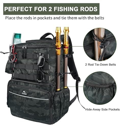 MATEIN Fishing Tackle Backpack with Cooler, Large Fishing Bag with Rod Holders for 4 Trays (Tray Not Included) & Fishing Gear thumbnail 6