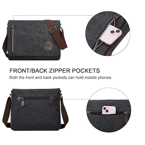 ZHIERNA Canvas Satchel Messenger Bag for Men Women, Vintage Shoulder Crossbody 13.3" Laptop Bag for Work Travel thumbnail 6
