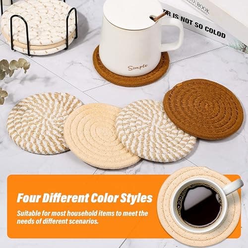 Mckanti Drink Coasters Set of 8, 4 Colors Absorbent Coasters for Drinks, Minimalist Cotton Woven Coaster for Living Room Decor, Fall Home Decor, 4.3 Inches thumbnail 6