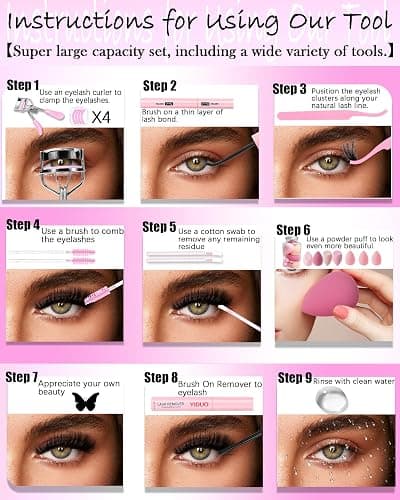 YIDUO Lash Clusters Kit 1400PCS Manga Wet Look Soft Thin Lashes 40D 50D 60D 80D 9-16mm Continuous Length D Curl Individual Lashes with Fairy Manga Bottom Lashes Full DIY Lash Tools Set for Beginner thumbnail 7