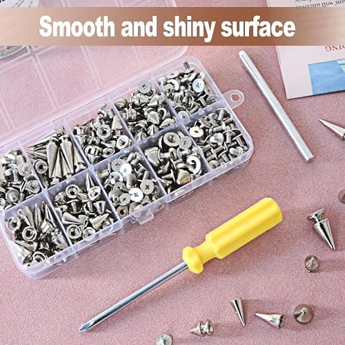 XKCWXY 354 Sets Punk Spikes and Studs Kit，8 Sizes Cone Spikes,Metal Tree Spikes Studs for Leathercraft and Punk Style Clothing Accessories DIY Craft Decoration thumbnail 2
