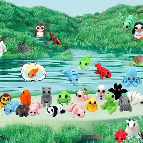 fKiZanthene 3D Printed Animals, Mini 3D Printed Toys, Play Figures for Home, Office, Party, and Photographic (Random Style and Color) thumbnail 3