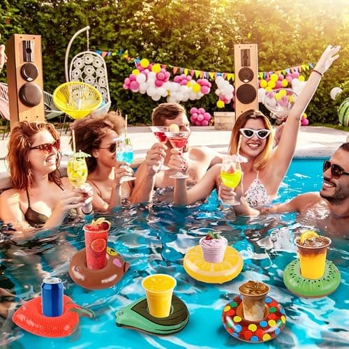 Inflatable Drink Holder, 35 Pack Drink Floaties for Pool, Pool Drink Floats for Hawaii Themed Pool Parties Cute Flamingo Inflatable Cup Holders Coasters thumbnail 5