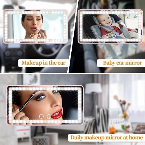 Car Sun Visor Vanity Mirror with Lights, Pink Rechargeable Car Makeup Mirror Accessories, Birthday Gifts for Women Girl, 3 Light Modes, Dimmable Touch Led Screen, Universal for Car Truck thumbnail 6
