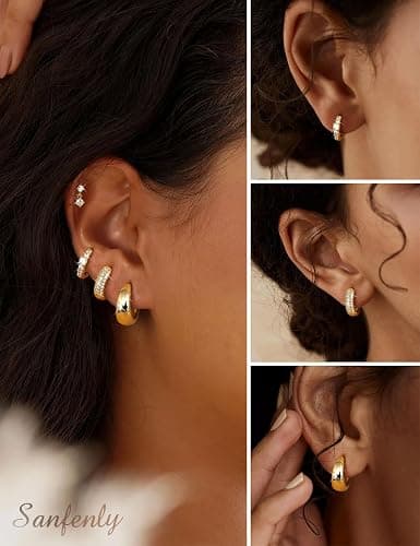 Sanfenly Gold Earrings Gold Hoop Earrings for Women Trendy Dainty Stud Earrings 14K Gold Plated Earrings Small Double Gold Silver Hoop Earrings for Women Lightweight Huggie Cartilage Earrings Set Gold Jewelry for Women Gifts thumbnail 4