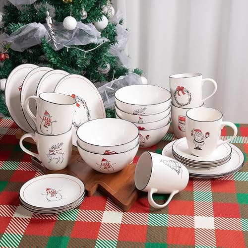 LEHAHA Ceramic Christmas Plates, 6 inch Porcelain Holiday Round Appetizer Plates, Set of 6 Plates for Kitchen, Great for Dessert,Appetizer,Cake. Dishwasher and Microwave Safe thumbnail 5