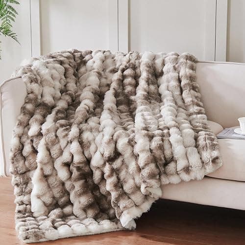 Serenhom 50x60 Inches Ultra-Soft Fuzzy Faux Fur Plush Throw Blanket - Thick, Warm Sherpa for Couch, Sofa, Bedroom, Camping - Decorative Blanket for Cozy Warmth, Bubble Brown Tie Dye - Image 1