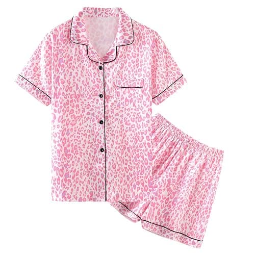 Umeyda Women & Girls Pajamas Set, Soft Satin Lightweight Silk Button-Down Top with Shorts 2 Piece PJS for Mom Boys Kids Gifts - Image 1