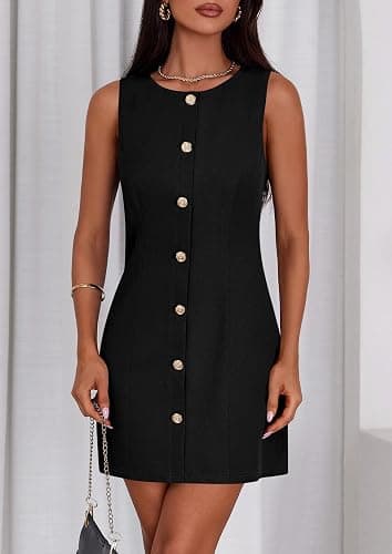 PRETTYGARDEN Work Dresses for Women 2025 Summer Business Formal Short Dress Sleeveless Button Down Elegant Office Outfits thumbnail 3