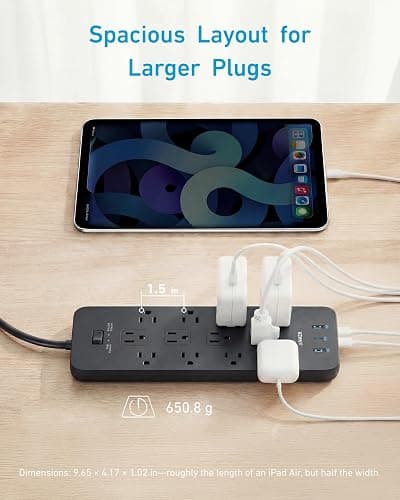 Anker Power Strip with 2100J Surge Protector, Outlet Extender, 5ft Extension Cord with Multiple Outlets, 12 AC, 2 USB A,1 USB C Port for 20W, Home Office, Dorm Room Essentials, TUV Listed thumbnail 5