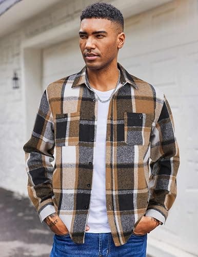 COOFANDY Men's Flannel Shirts Long Sleeve Casual Cotton Plaid Button Down Shirt Jacket with Pockets Size large  thumbnail 2