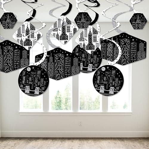 Big Dot of Happiness Nighttime City Skyline - New York Party Hanging Decor - Party Decoration Swirls - Set of 40 thumbnail 3