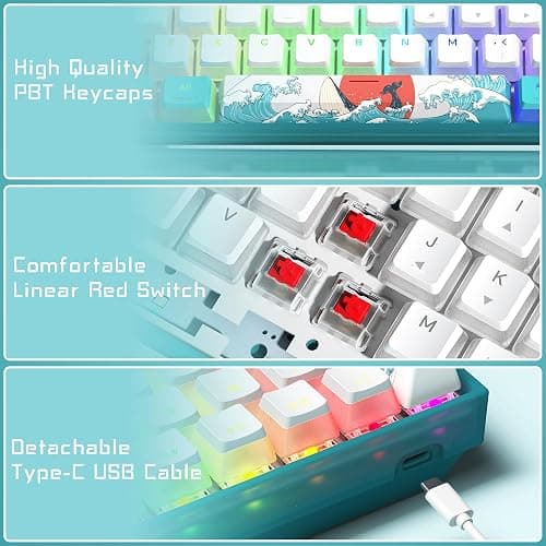 Womier 60% Percent Keyboard,WK61 V2 Mechanical RGB Wired Gaming Keyboard,Hot-Swappable Creamy Key Board with PBT Keycaps,Linear Red Switch for Windows/MAC (Blue) thumbnail 3