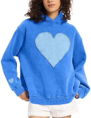 FAIABLE Womens Oversized Heart Patch Couples Hoodies Sweatshirts Heavyweight Vintage Fleece Hoodies for Women 2025 thumbnail 2