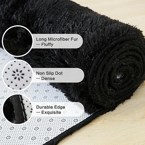 Andency Black Soft Area Rugs for Living Room Bedroom, 4x6 Fluffy Shaggy Bedside Rug, Non-Slip Large Shag Fuzzy Plush Carpets for Bedroom Kids Dorm Nursery Home Decor Aesthetic thumbnail 6