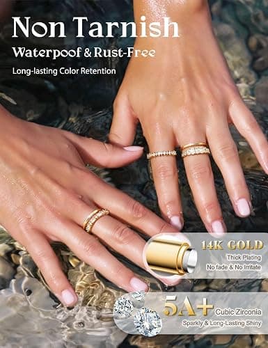Tungary 14K Gold Plated Stackable Rings for Women Non Tarnish - Dainty Wedding Bands Gold Ring Stack Set Trendy Minimalist Cubic Zirconia Statement Engagement Promise Thumb Stacking Rings Size 5-10 thumbnail 5