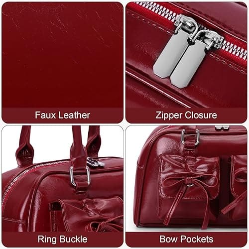 Juoxeepy Ita Bag Cute Bow Purse Aesthetic Japanese Shoulder Bag Faux Leather Tote Bag Y2k Red Handbag Purse thumbnail 5