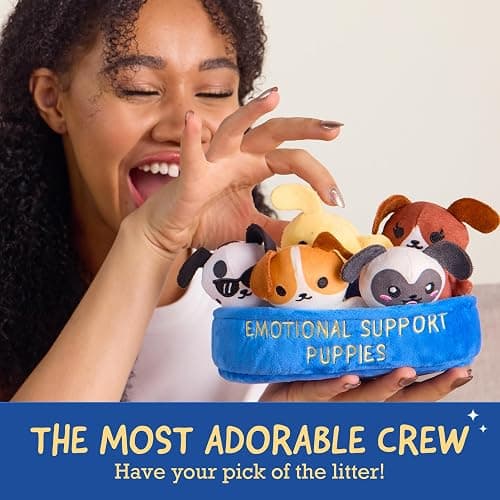Emotional Support Puppies, Cuddly Stuffed Animals by Relatable | Plushies and Cute Stuff, Great Gift Ideas for Loved Ones of All Ages, Includes 5 Plushies with Carrying Basket thumbnail 5