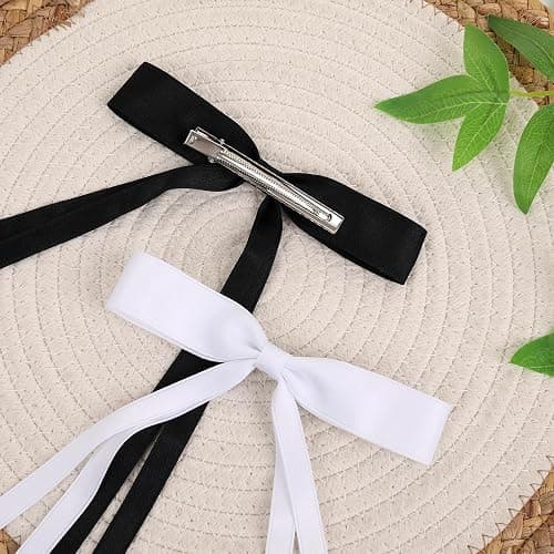 WORTL Hair Bows Clips Coquette Ribbon Bowknot with Long Tail Princess Hair Bows French Barrettes Hair Accessories for Women Girls 16PCS (Wine Red, Rose red, White, Black) thumbnail 3