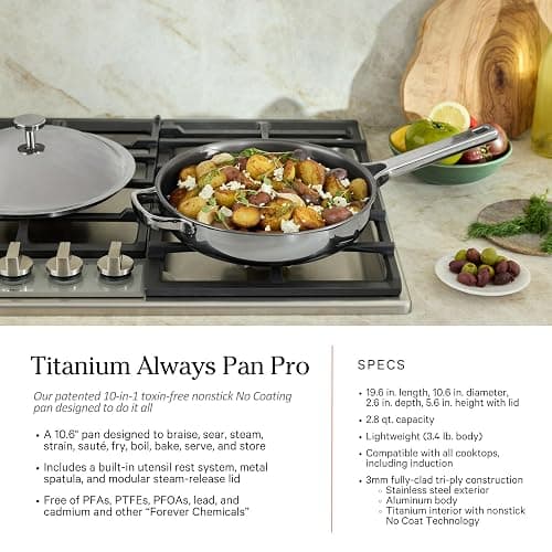 Our Place Titanium Pro Cookware Set (4-Piece) – Always Pan & Perfect Pot | Nonstick No-Coat Technology | Tri-Ply Titanium & Stainless Steel | Safe for Oven, Induction & Cooktops up to 1000°F | Chrome thumbnail 3