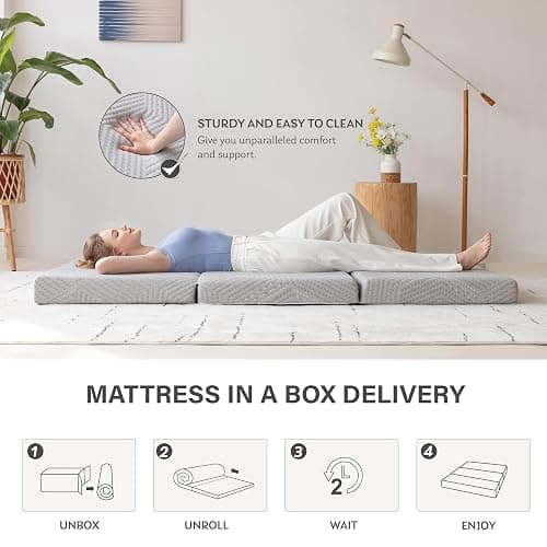 MLILY Tri-Fold Memory Foam Mattress Topper, 4 inch Single Folding Mattress with Collapsible and Washable Cover, Travel and Guest Mat, 75"×25"×4", Grey thumbnail 7