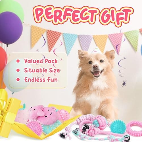 XIUGOAL Pink Puppy Toys for Boredom - 23 Pack Puppy Chew Toys for Teething, Interactive Dog Toys for Puppies, Cute Small Dog Toys with Treat Ball, Squeaky Dog Chew Toys and Ropes thumbnail 7