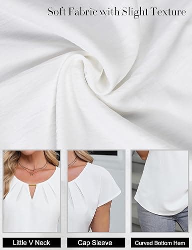 Blooming Jelly Womens Dressy Business Casual Tops Work Trendy Short Sleeve Shirts Summer Cute Pleated Blouses thumbnail 5